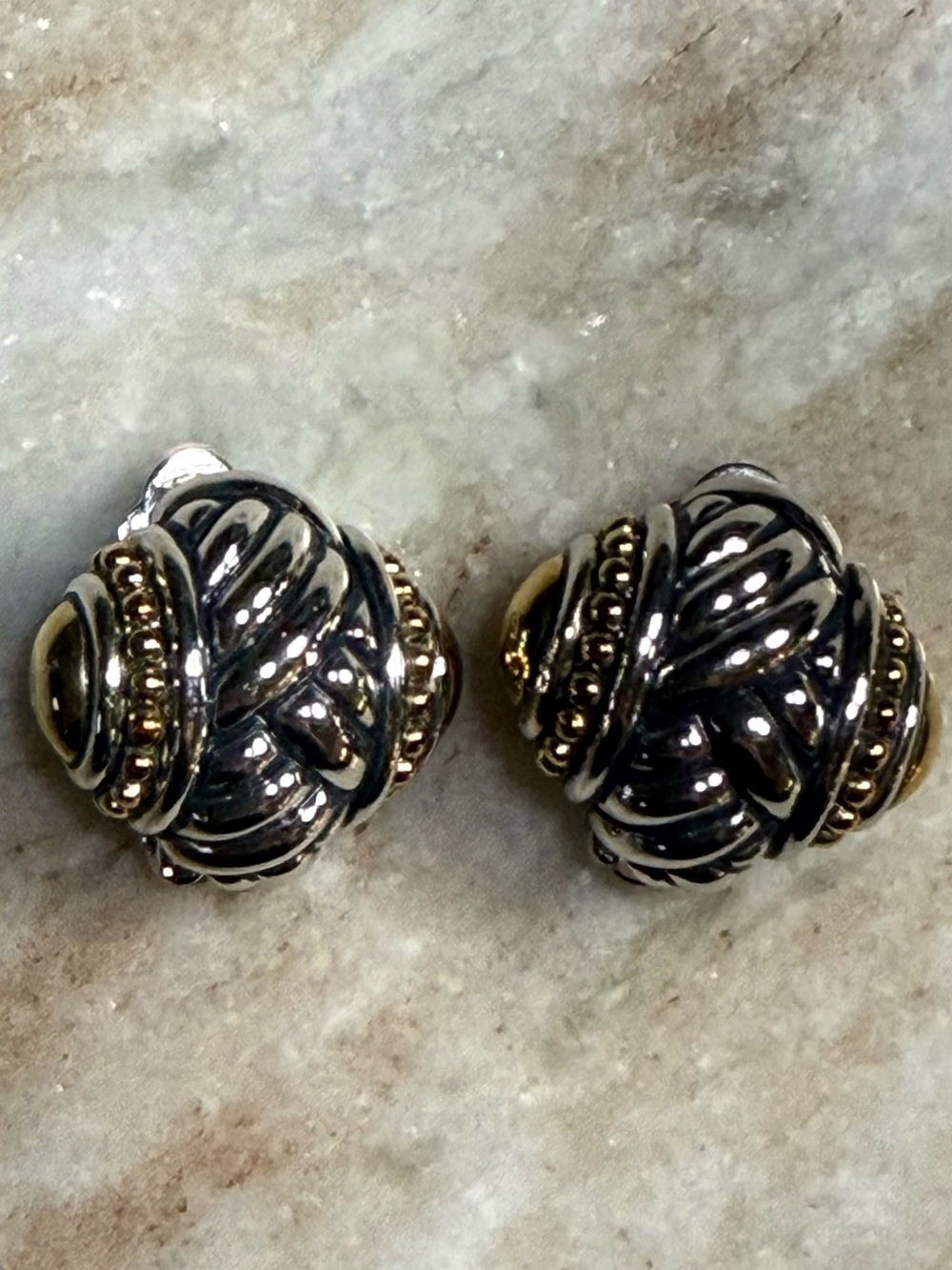 T*J Vintage Two-Tone Silver and Gold Clip On Earrings